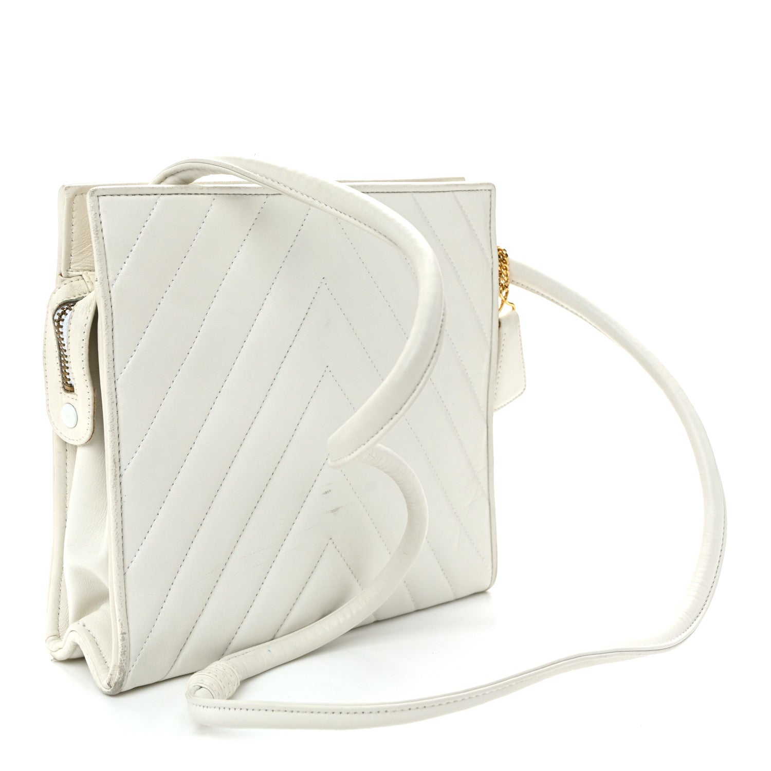 Chanel Lambskin Chevron Quilted CC Shoulder Bag White 3 of 10