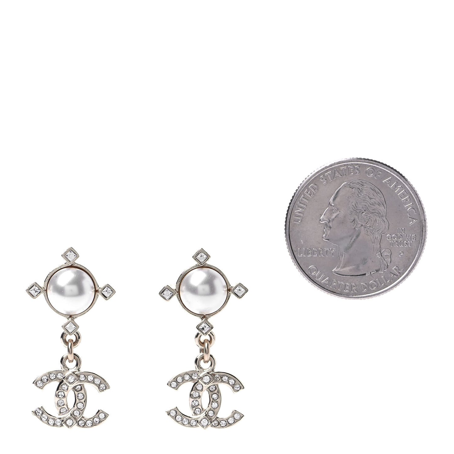 Crystal Pearl CC Drop Earrings Gold