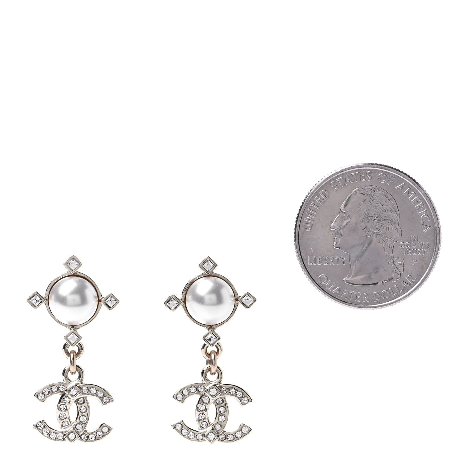 Chanel Crystal Pearl CC Drop Earrings Gold 2 of 4
