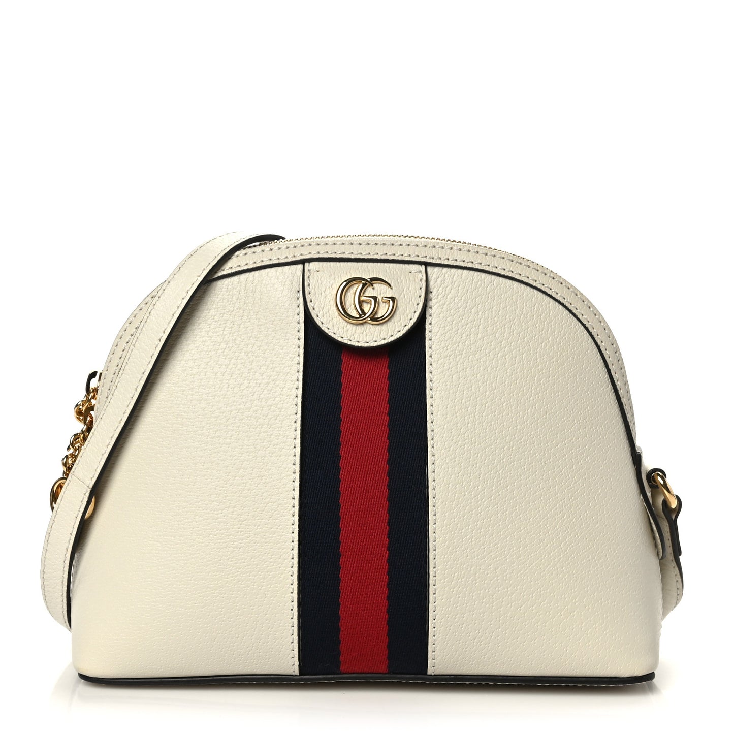 Textured Dollar Calfskin Web Small Ophidia Dome Shoulder Bag Mystic White