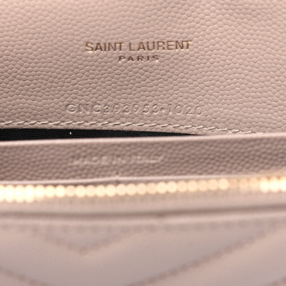 Saint Laurent Grain De Poudre Matelasse Chevron Monogram Envelope Chain Wallet Dark Beige 7 of 13