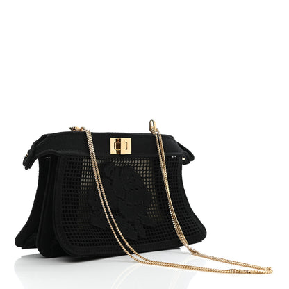 Fendi Canvas Floral Embroidered Small Peekaboo I SEE U East West Chain Satchel Black 3 of 9