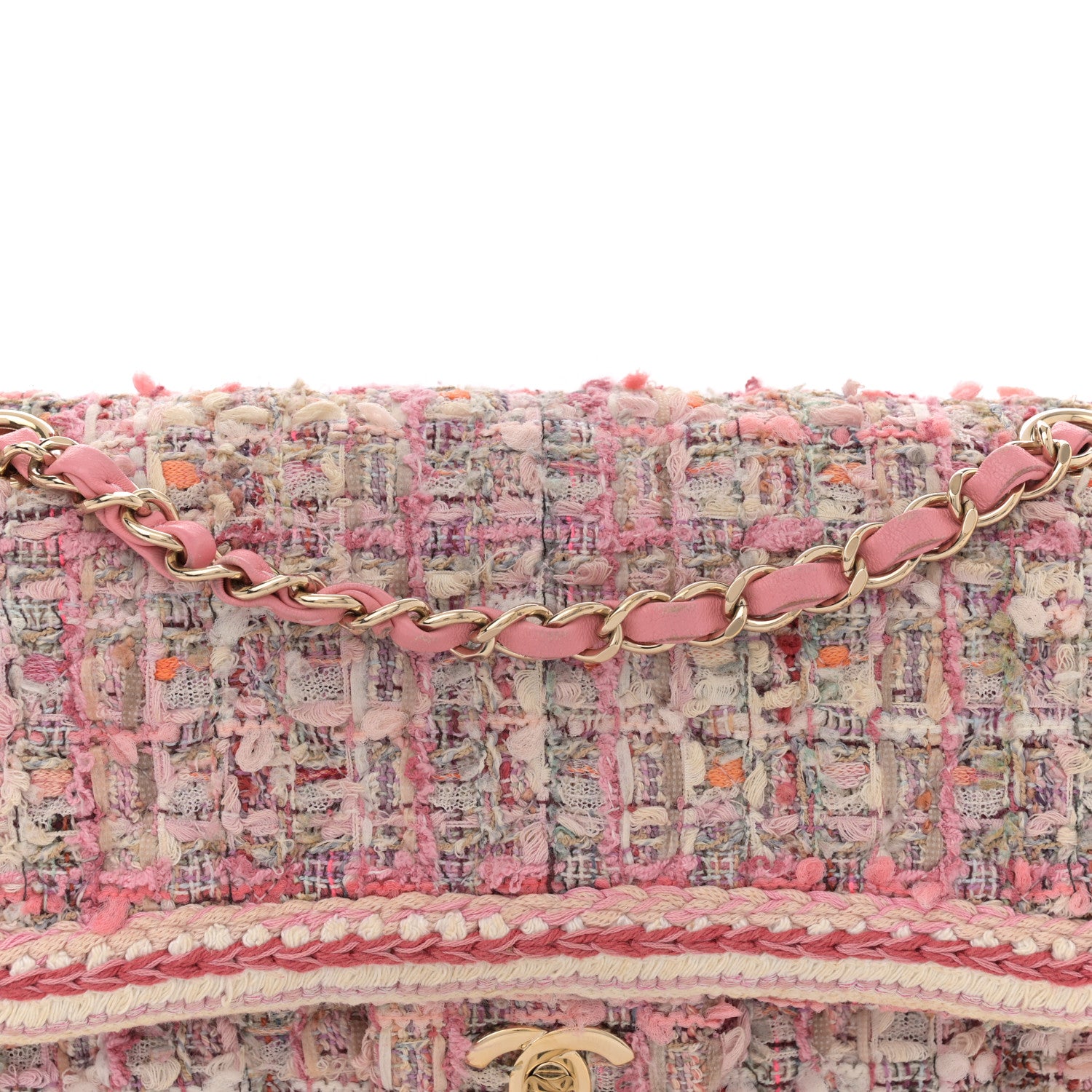 Chanel Tweed Braided Medium Flap Pink Beige Orange Ecru 8 of 12