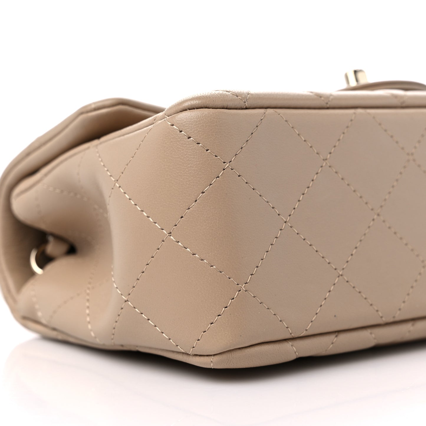 Lambskin Quilted Mini Rectangular Flap Dark Beige