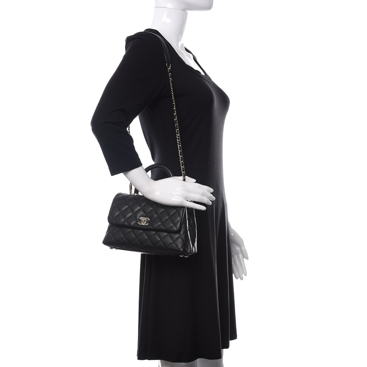 Caviar Quilted Mini Coco Handle Flap Black