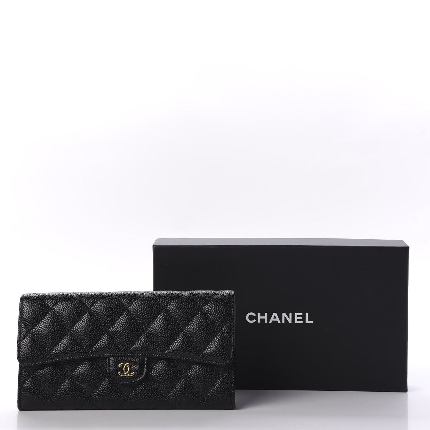 Caviar Quilted Large Gusset Flap Wallet Black