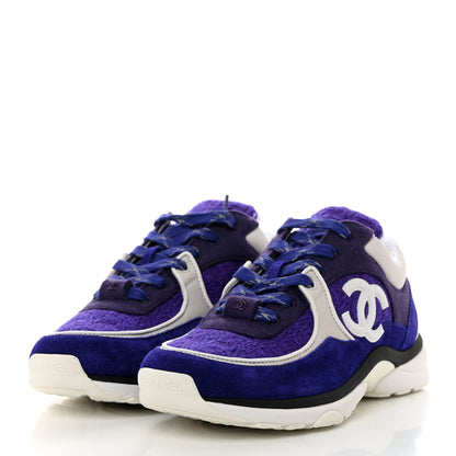 Chanel Suede Tweed Felt CC Sneakers 37.5 Purple 3 of 9