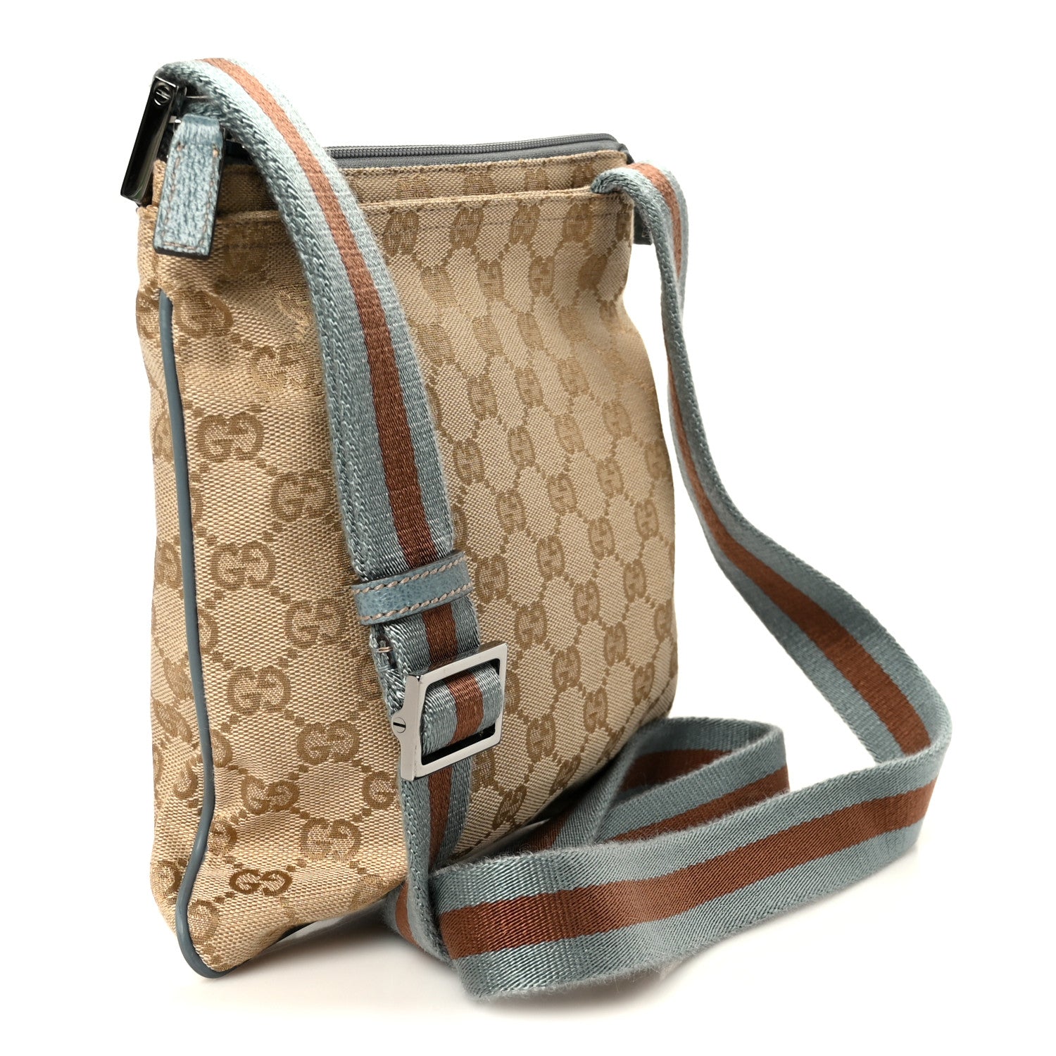 Gucci Monogram Web Small Flat Messenger Bag Blue 3 of 11