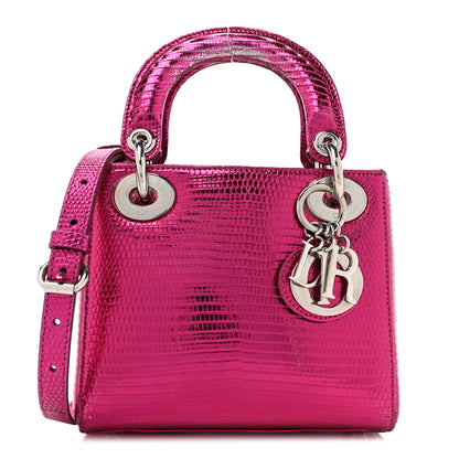 Christian Dior Metallic Lizard Mini Lady Dior Fuchsia 1 of 18