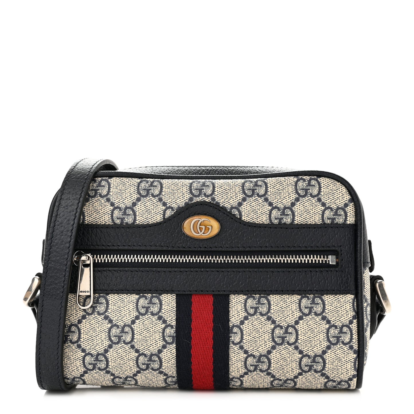 GG Supreme Monogram Textured Dollar Calfskin Web Mini Ophidia Shoulder Bag Beige Blue