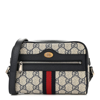 Gucci GG Supreme Monogram Textured Dollar Calfskin Web Mini Ophidia Shoulder Bag Beige Blue 1 of 10