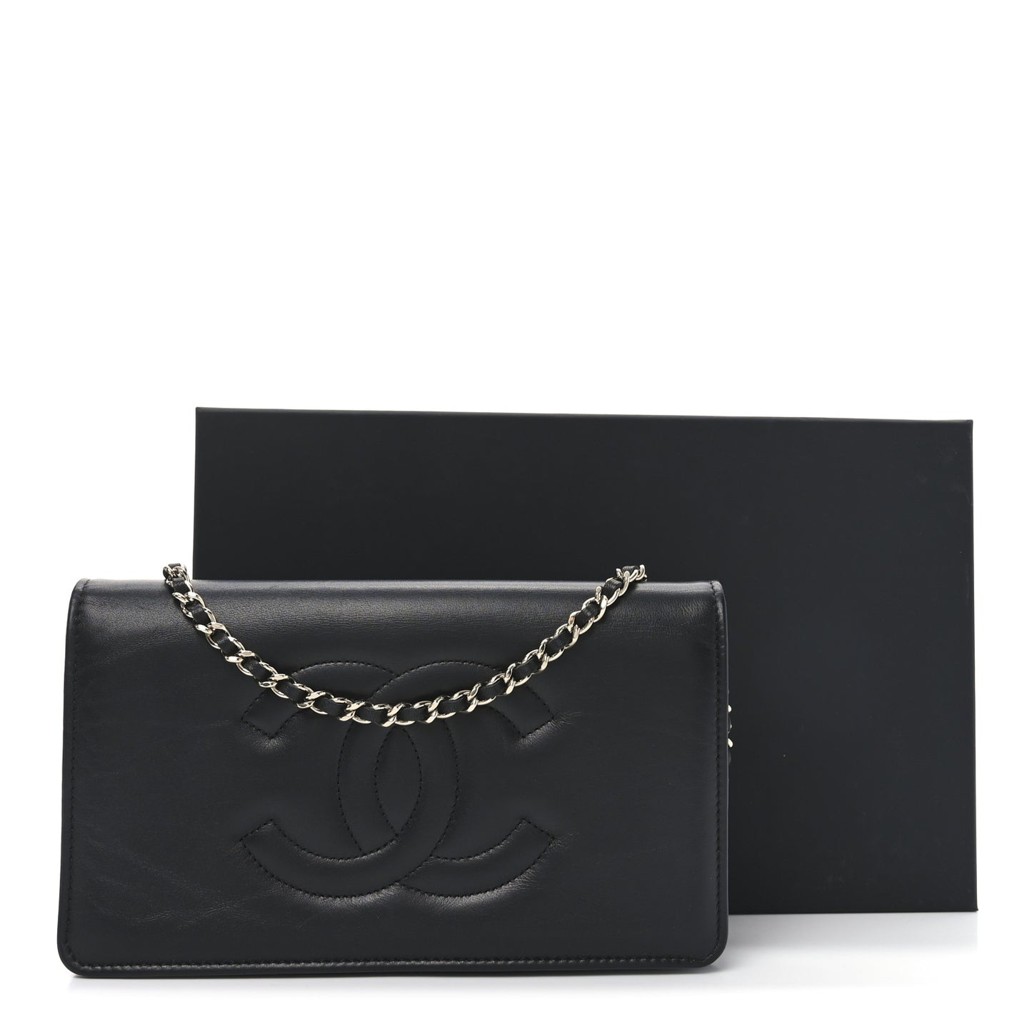 Lambskin Quilted Timeless CC Wallet On Chain WOC Black