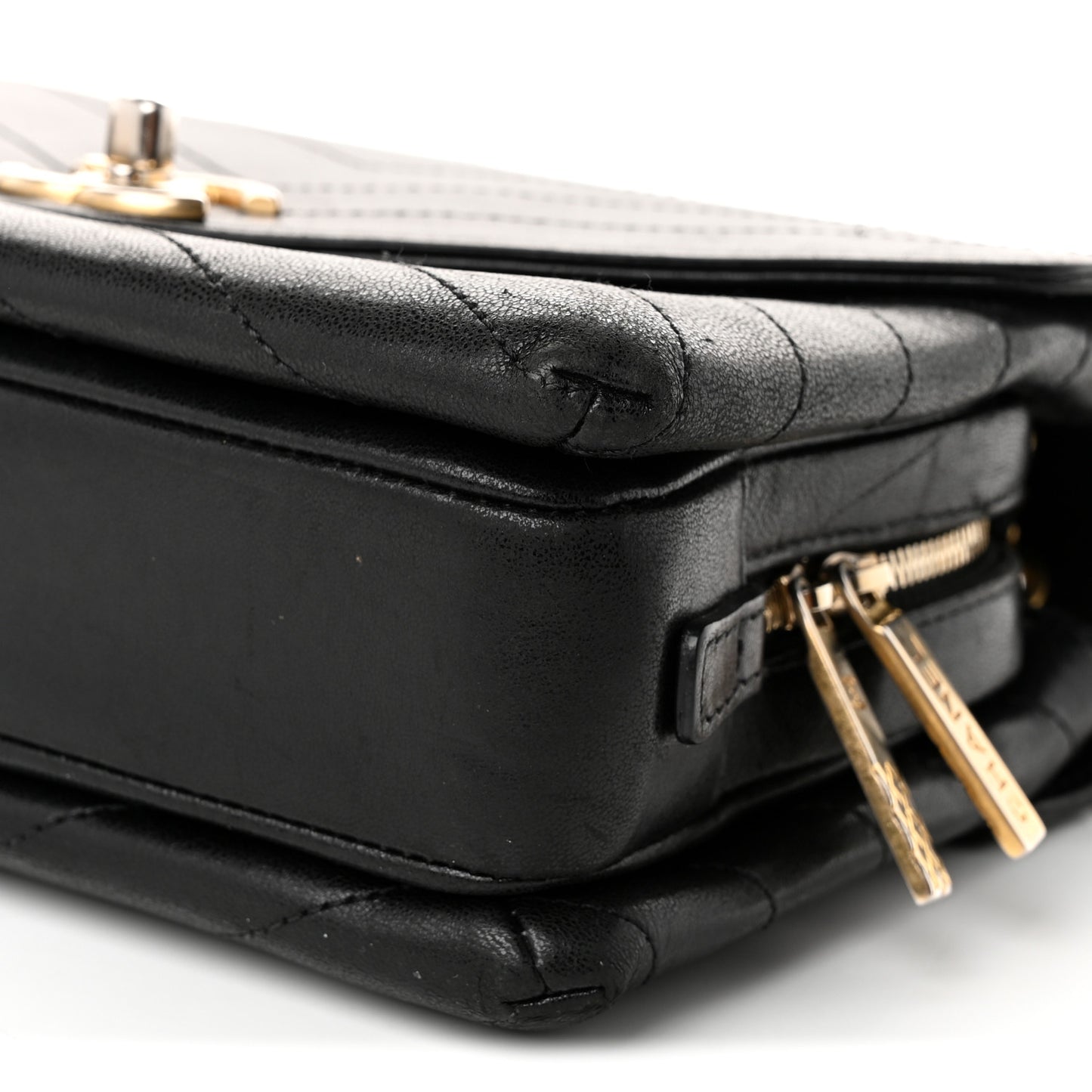 Calfskin Chevron Stitched Medium Coco Flap Bag Black