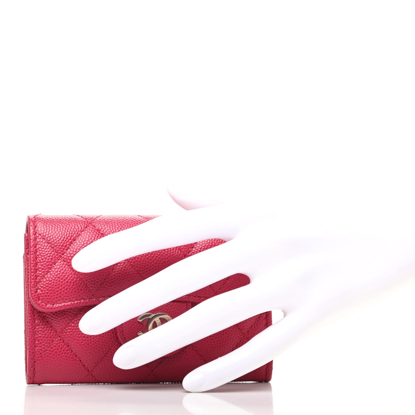 Caviar Quilted Flap Card Holder Wallet Pink