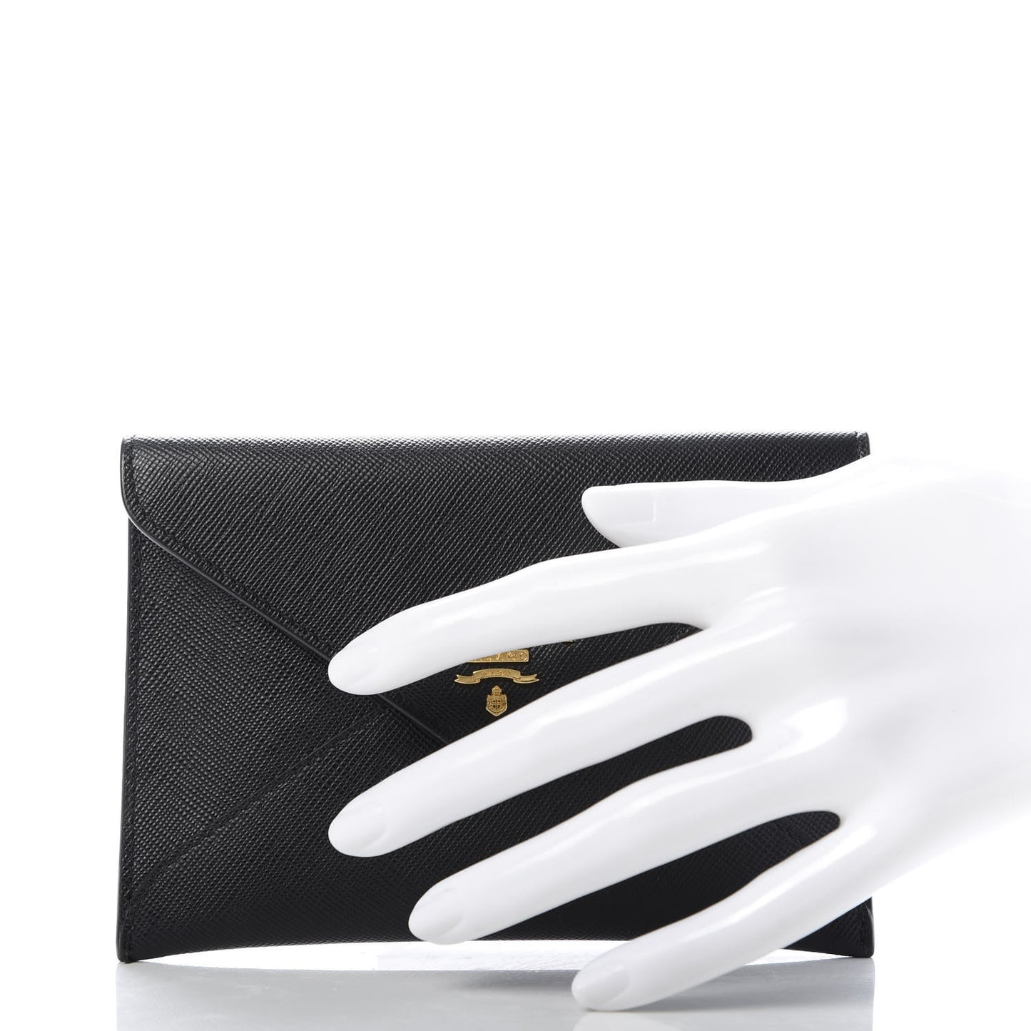Saffiano Metal Envelope Compact Wallet Black