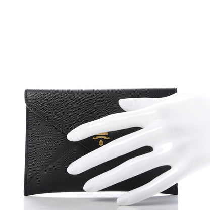 Prada Saffiano Metal Envelope Compact Wallet Black 2 of 7