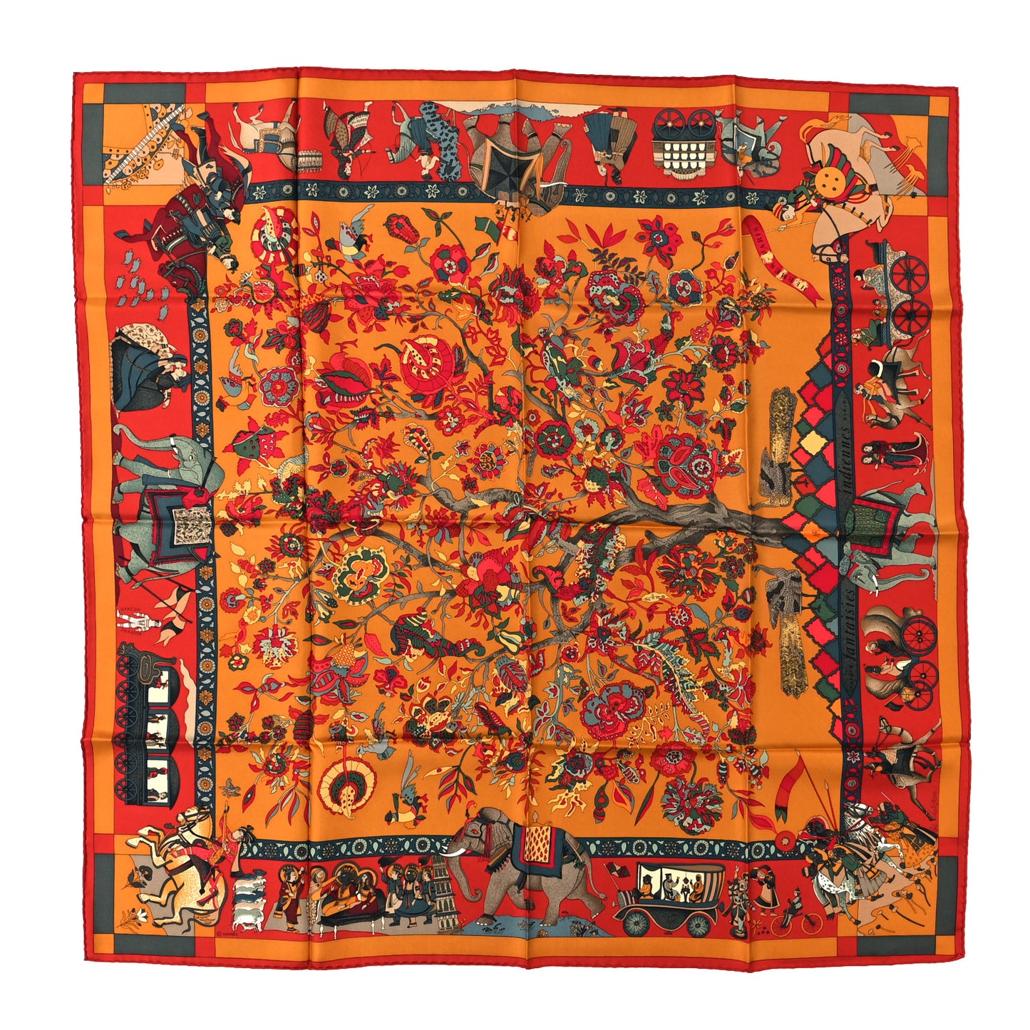 Silk Fantaisies Indiennes Scarf 90 Rouge Rose Vif Vert