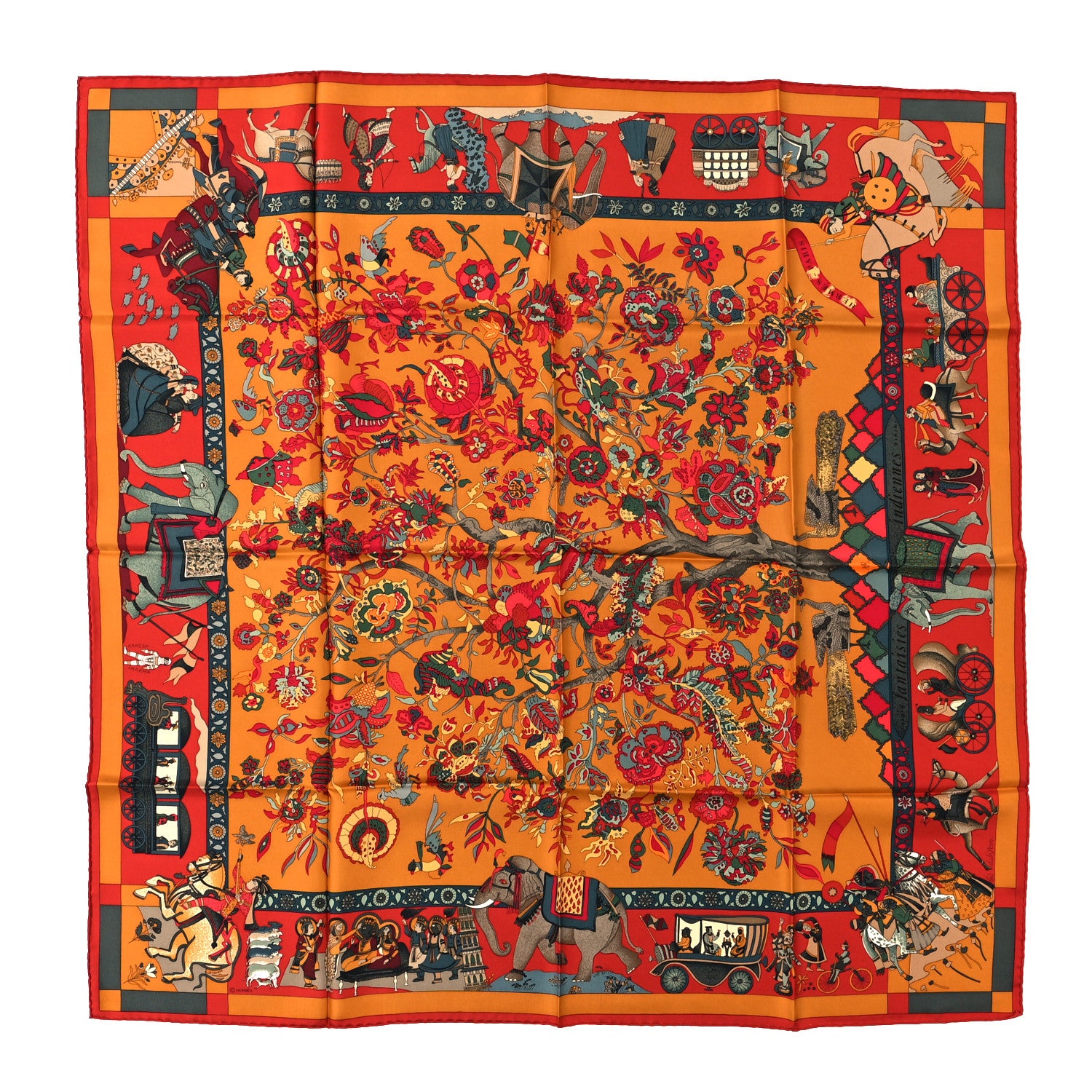 Hermes Silk Fantaisies Indiennes Scarf 90 Rouge Rose Vif Vert 1 of 3
