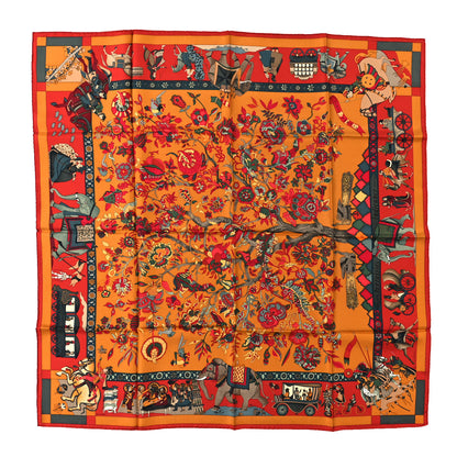 Hermes Silk Fantaisies Indiennes Scarf 90 Rouge Rose Vif Vert 1 of 3