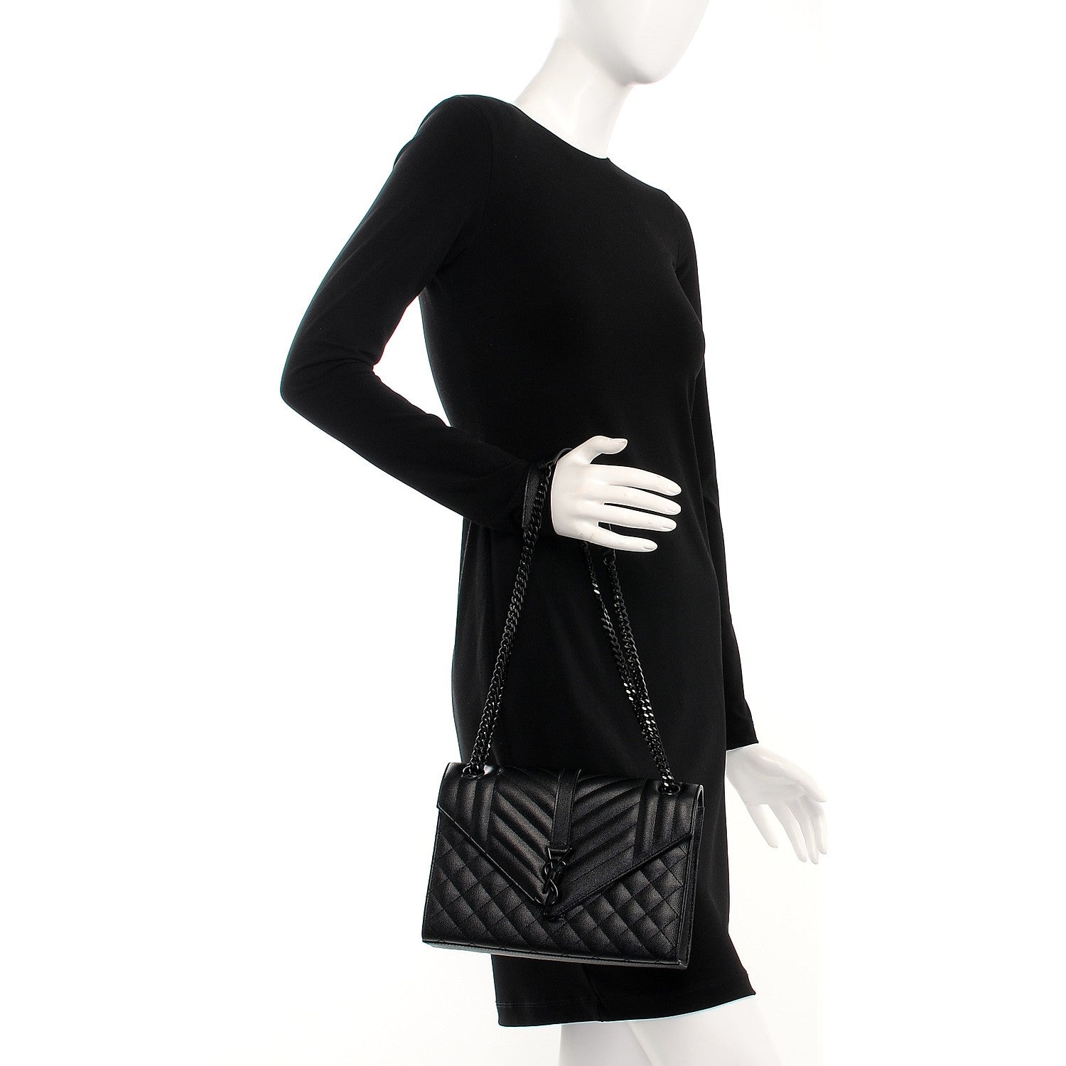 Saint Laurent Grain De Poudre Textured Mixed Matelasse Triquilt Medium Monogram Satchel Black 2 of 7