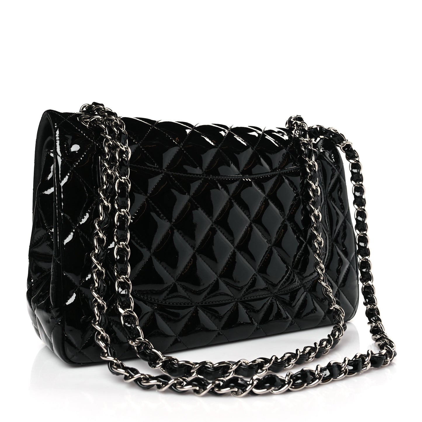 Patent Quilted Jumbo Double Flap Black