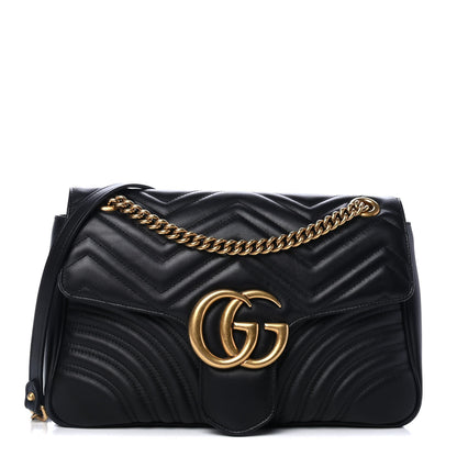 Gucci Calfskin Matelasse Medium GG Marmont Shoulder Bag Black 1 of 4