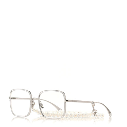 Chanel Metal Removable Pearl Chain Square Eyeglasses 2195-S Silver 1 of 10