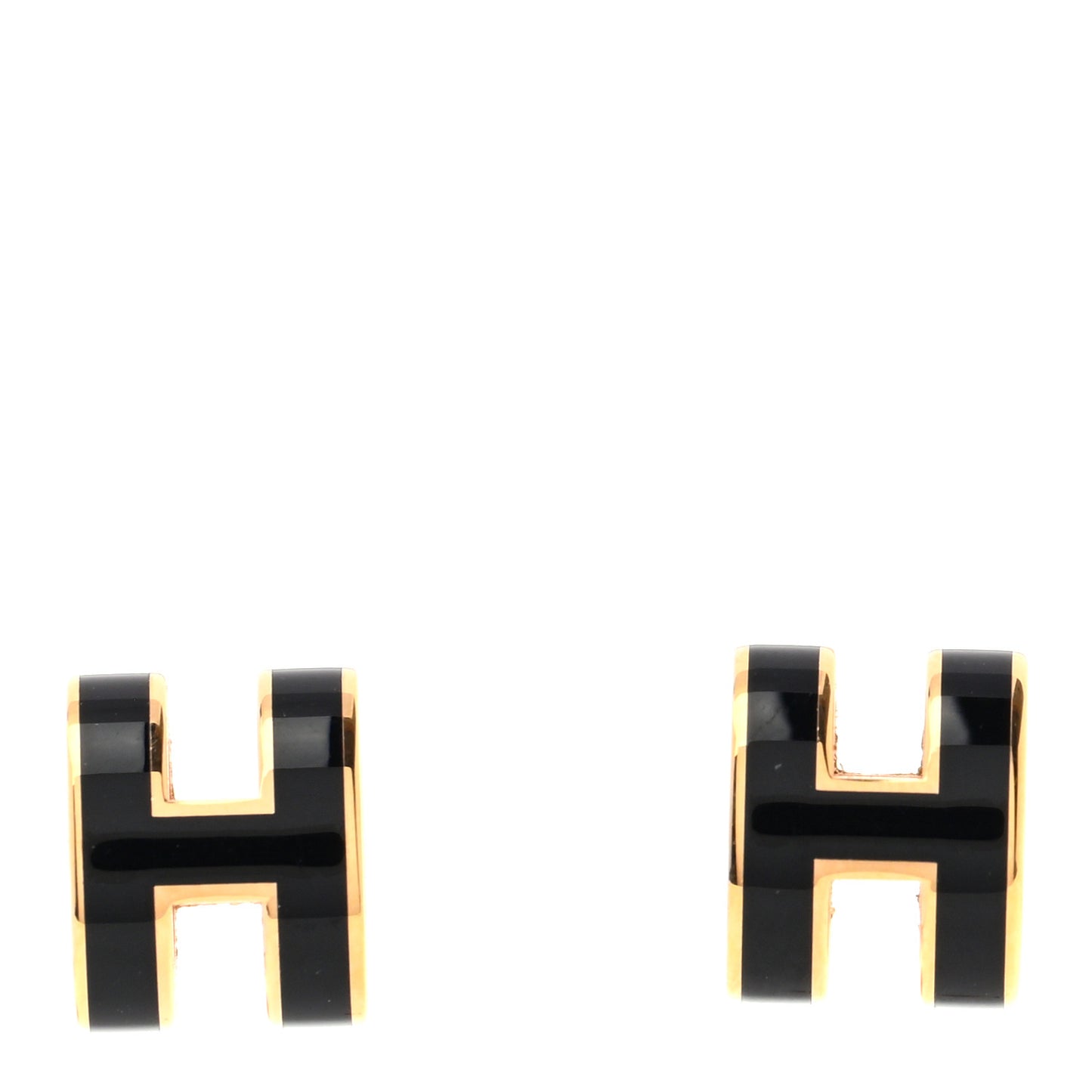 Gold Lacquered Mini Pop H Earrings Black