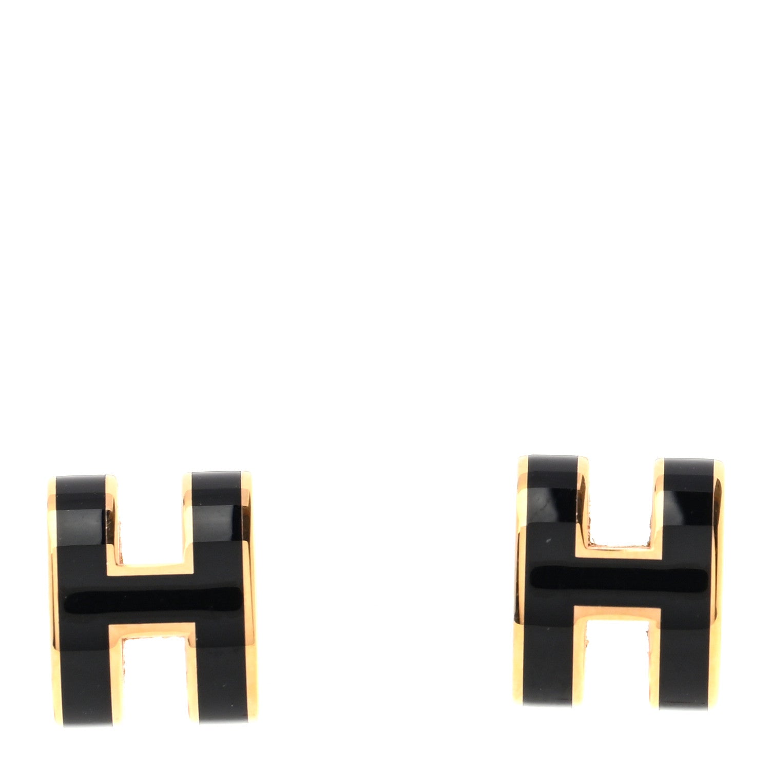 Hermes Gold Lacquered Mini Pop H Earrings Black 1 of 5
