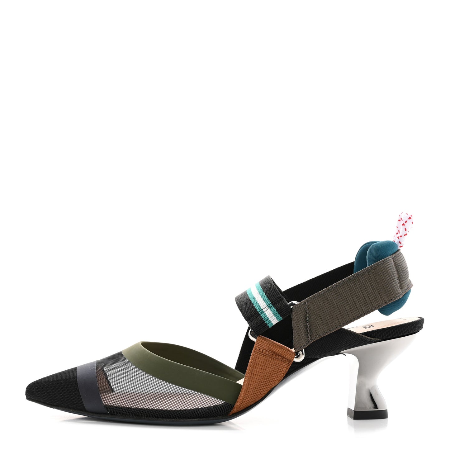 Technical Mesh Colibri 55mm Slingback Pumps 36 Black Verde Military