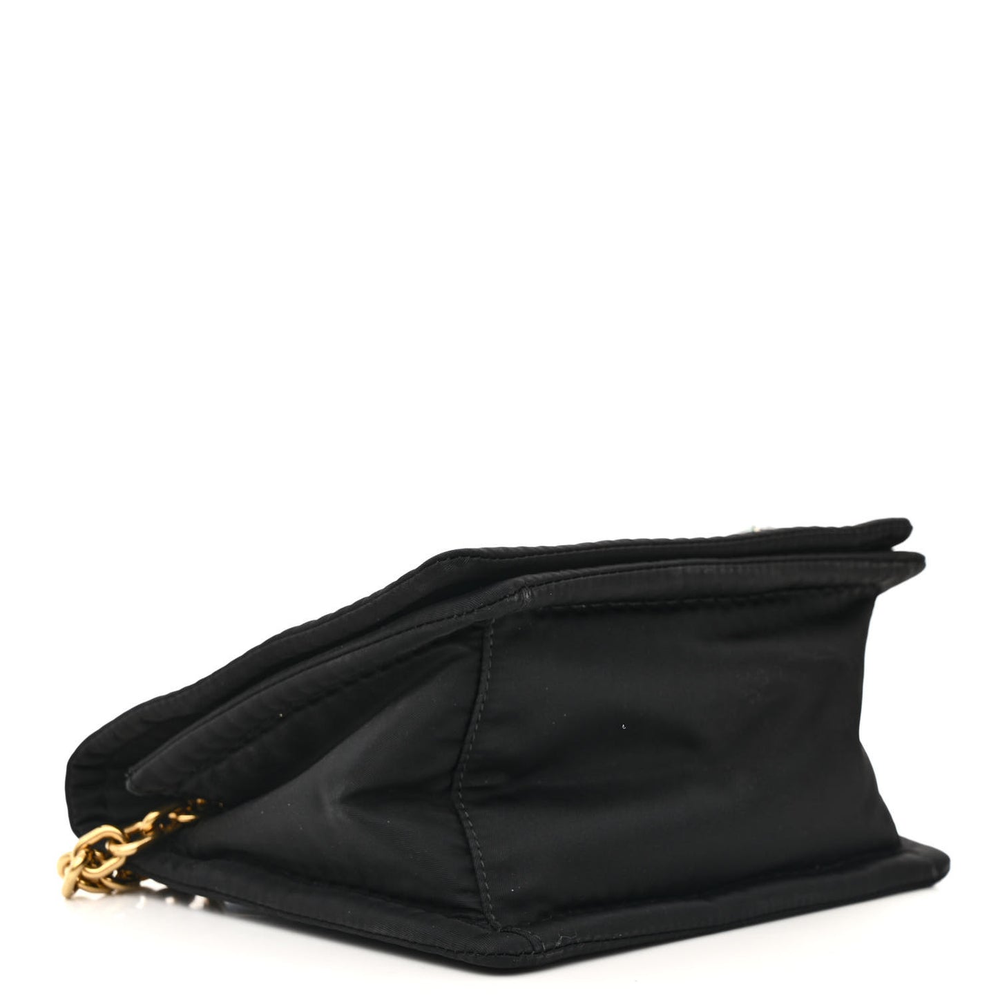 Tessuto Nylon Crystal Chain Flap Shoulder Bag Black
