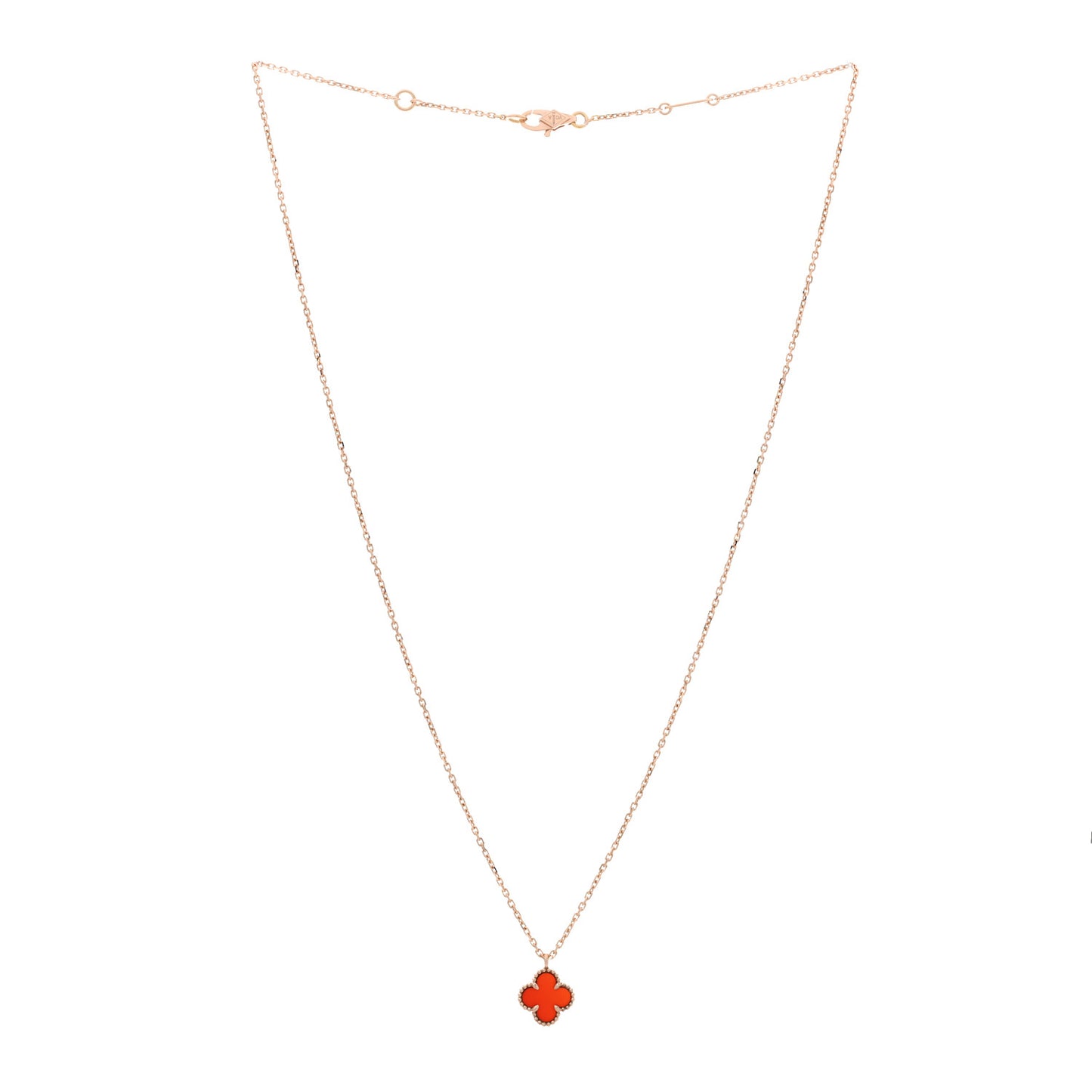 18K Rose Gold Carnelian Sweet Alhambra Pendant Necklace