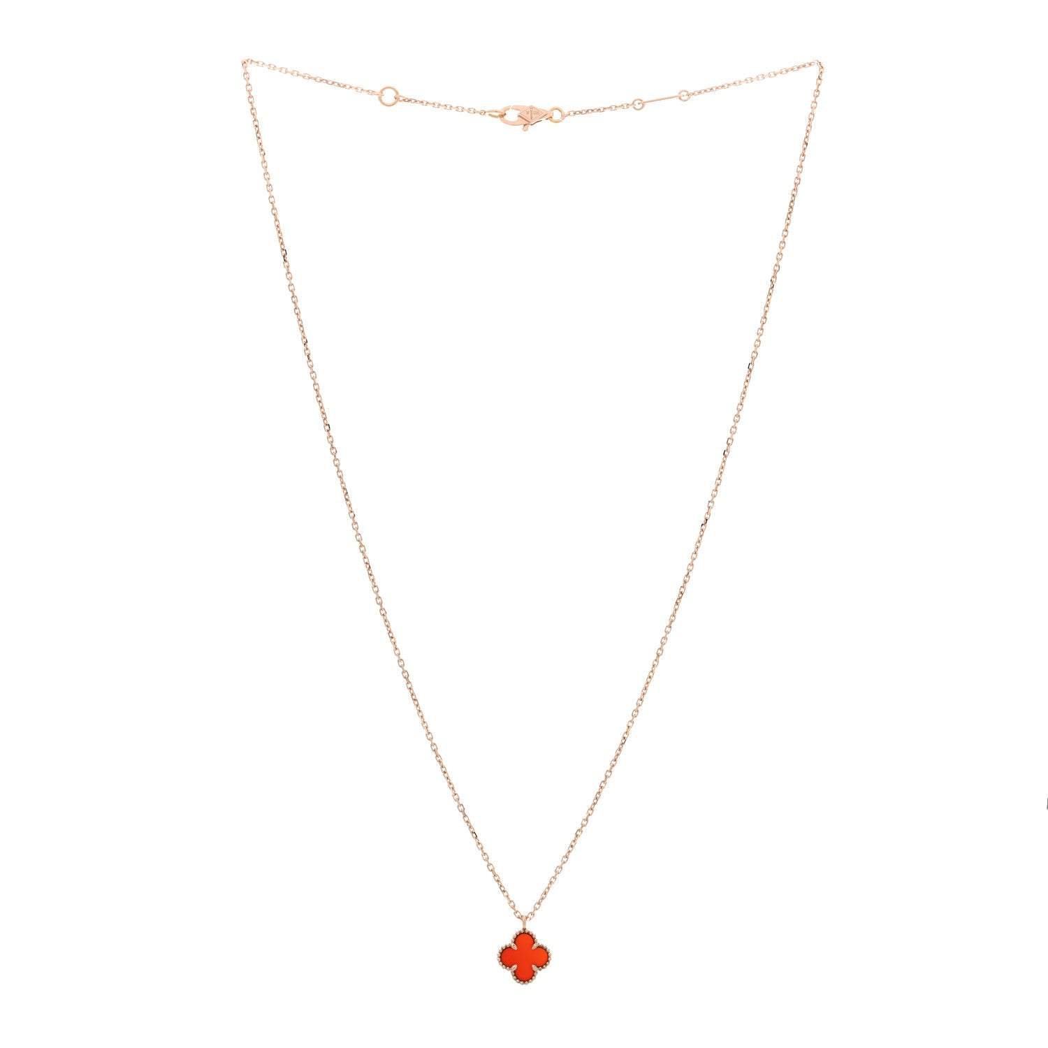 Van Cleef & Arpels 18K Rose Gold Carnelian Sweet Alhambra Pendant Necklace 3 of 7