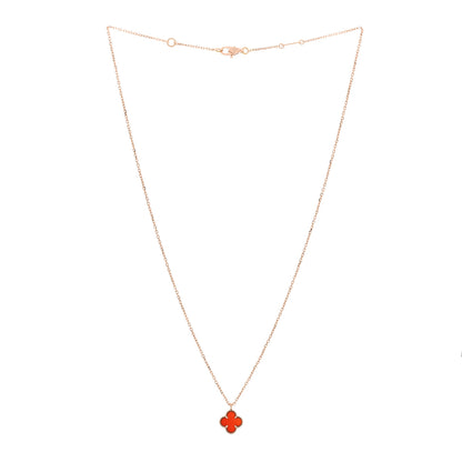 Van Cleef & Arpels 18K Rose Gold Carnelian Sweet Alhambra Pendant Necklace 3 of 7
