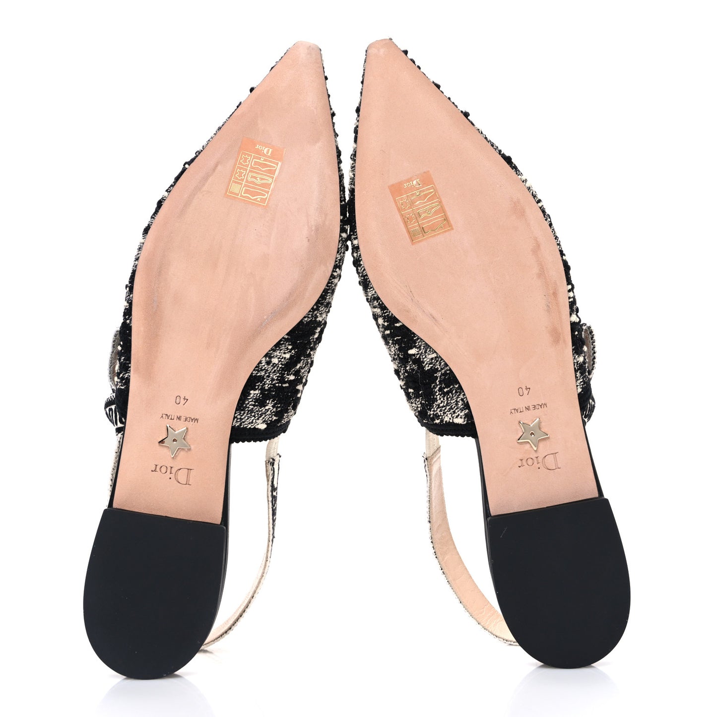 Tweed Ribbon J'Adior Slingback Ballet Flats 40 Black White