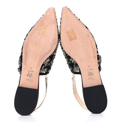 Christian Dior Tweed Ribbon J'Adior Slingback Ballet Flats 40 Black White 7 of 11