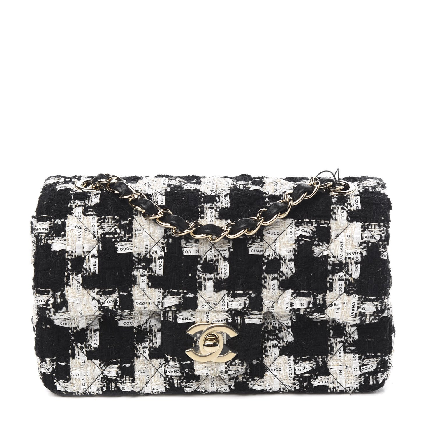 Tweed Quilted Mini Rectangular Flap Black Ecru White