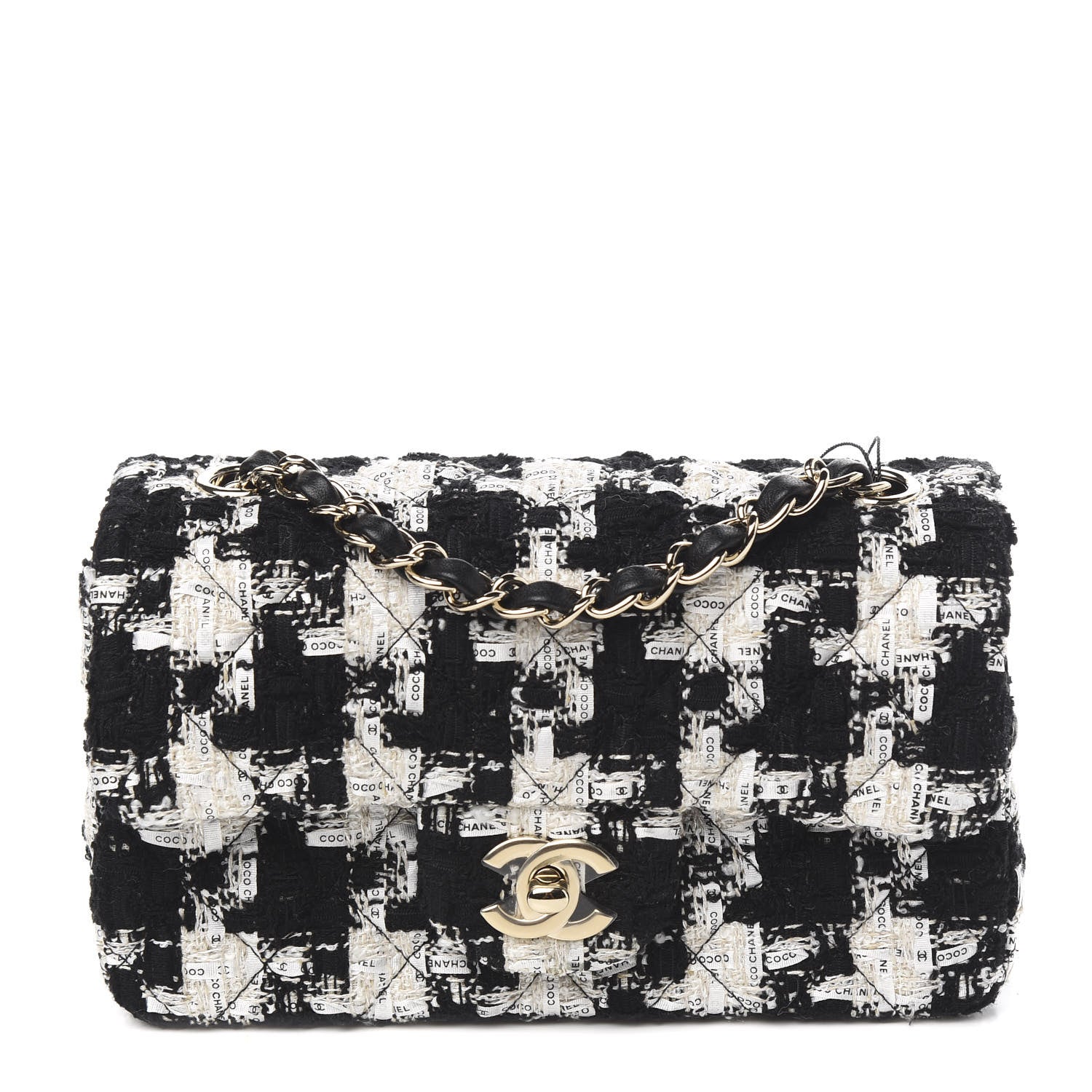 Chanel Tweed Quilted Mini Rectangular Flap Black Ecru White 1 of 10
