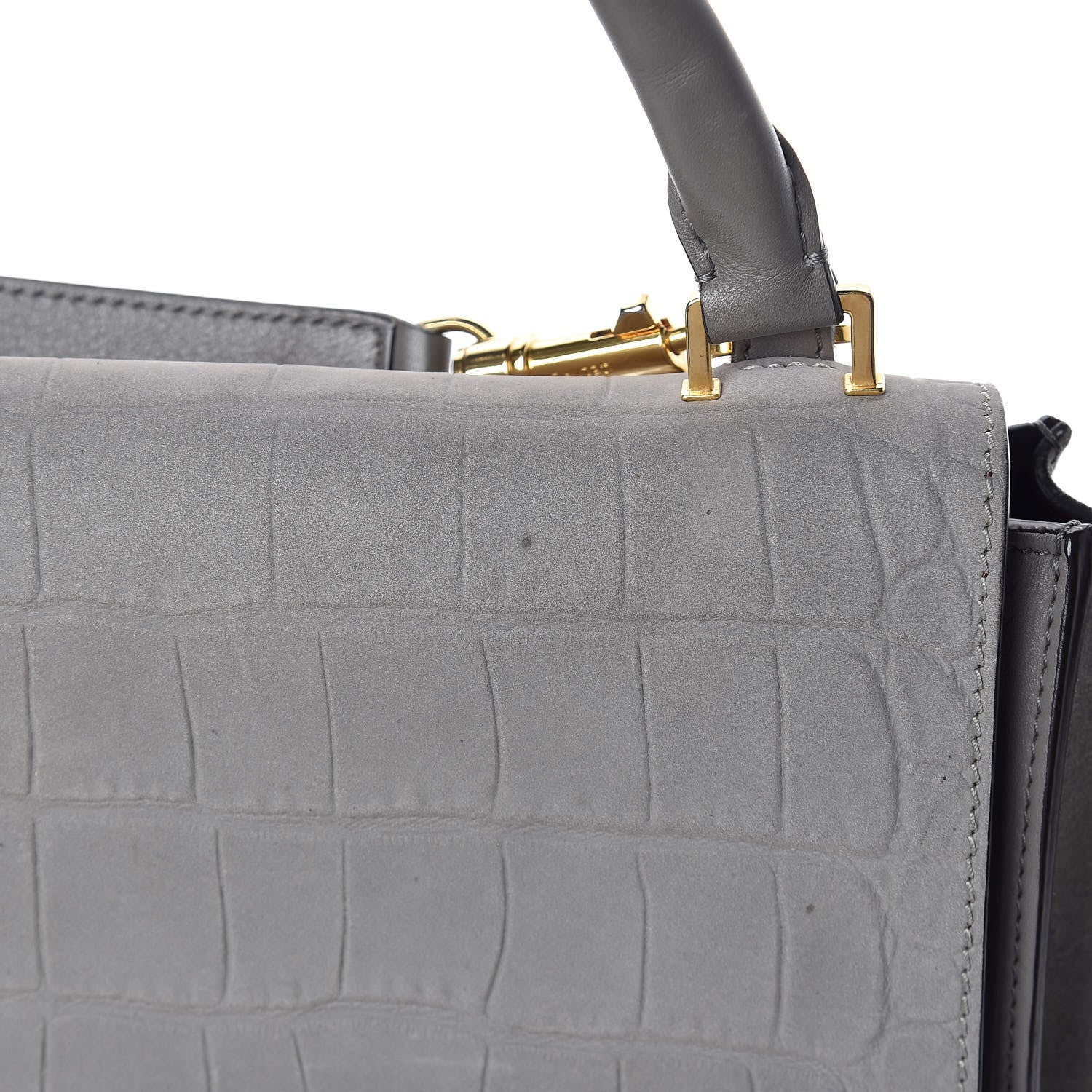 Celine Crocodile Embossed Nubuck Medium Trapeze Grey 8 of 12
