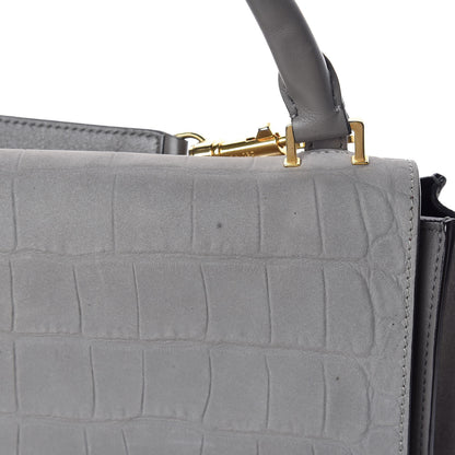 Celine Crocodile Embossed Nubuck Medium Trapeze Grey 8 of 12