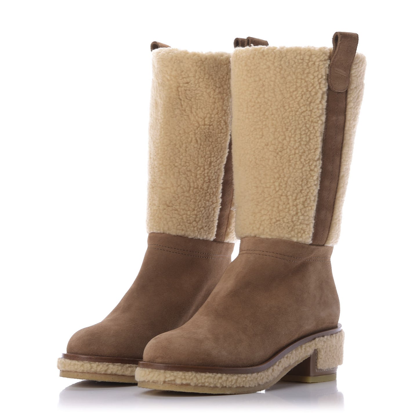 Shearling Suede Calfskin High Boots 37 Brown Beige