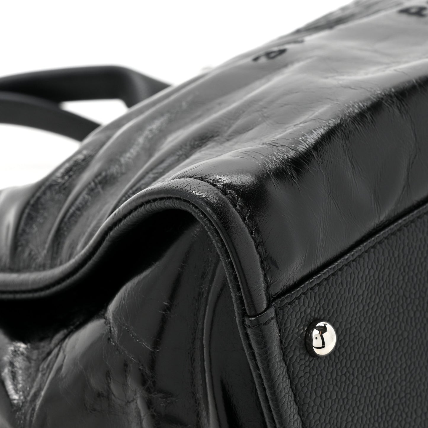 Glazed Calfskin Medium Deauville Tote Black