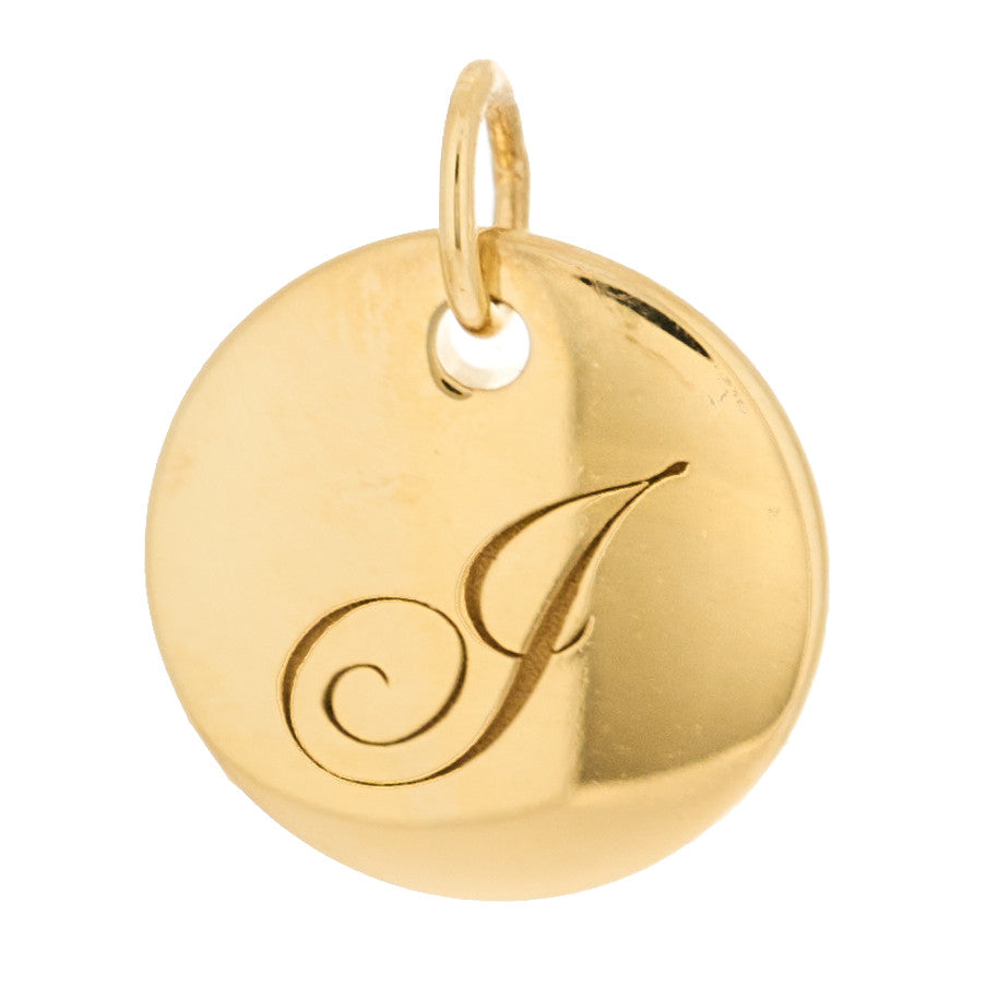18K Yellow Gold Notes Letter J Disc Charm Pendant