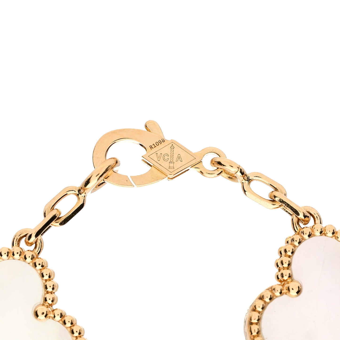 18K Yellow Gold Mother of Pearl 5 Motifs Vintage Alhambra Bracelet