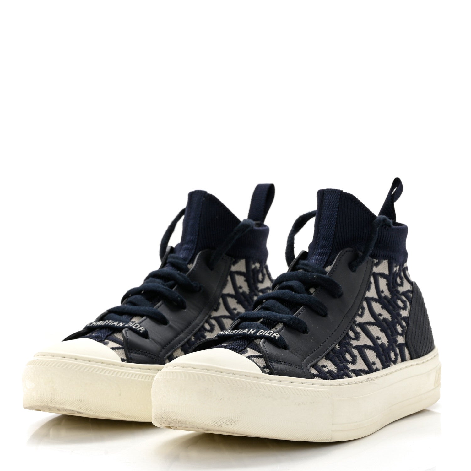 Christian Dior Technical Knit Calfskin Oblique Womens Walk'n Dior Mid Top Sneakers 35 Deep Blue 3 of 8