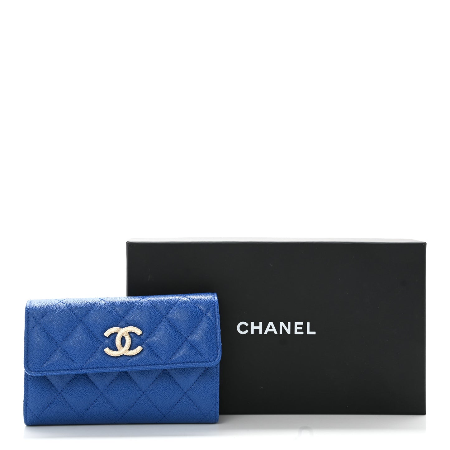 Caviar Quilted Studded CC Medium Flap Wallet Blue