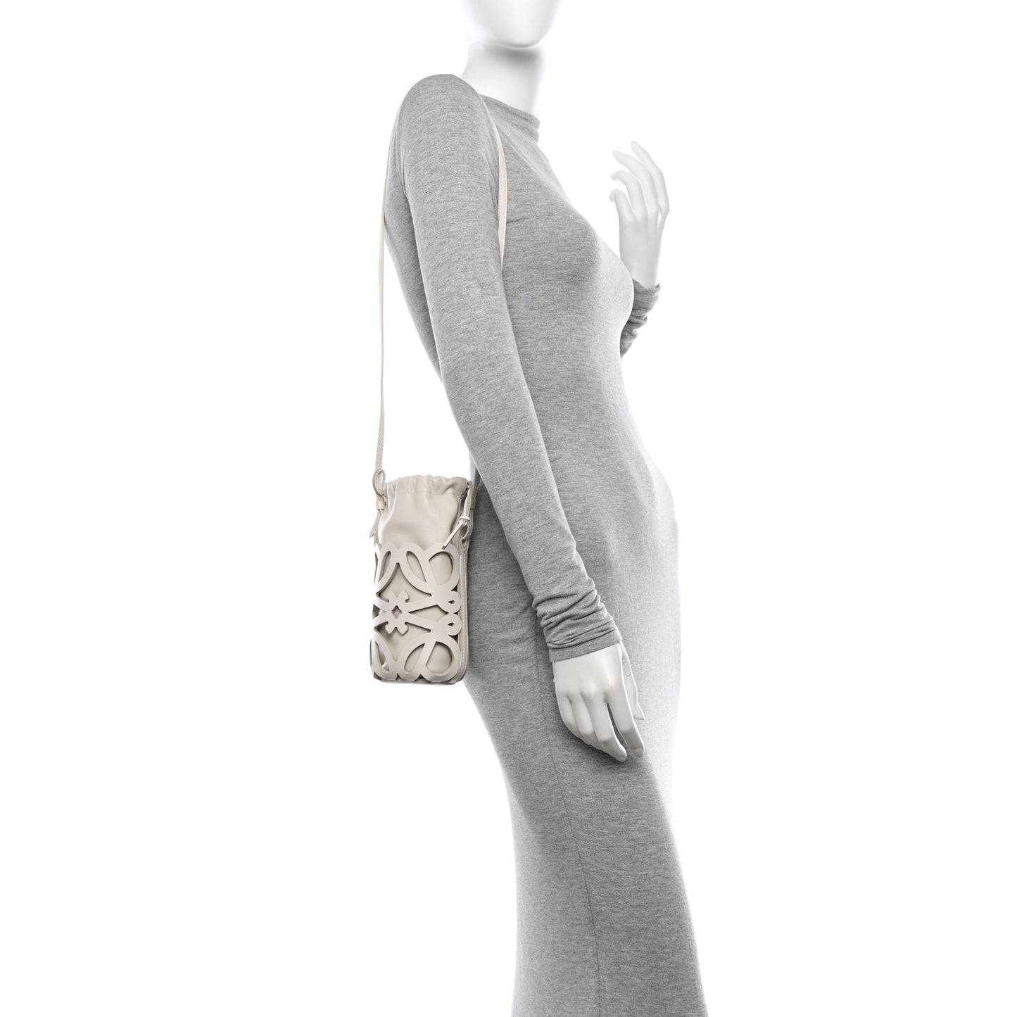 Nappa Calfskin Cutout Anagram Pocket Crossbody Bag White Glaze