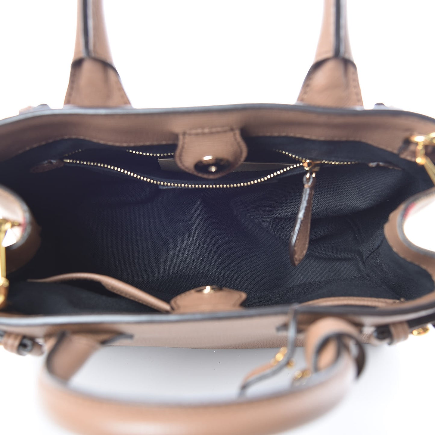Grainy Calfskin House Check Small Banner Tote Tan