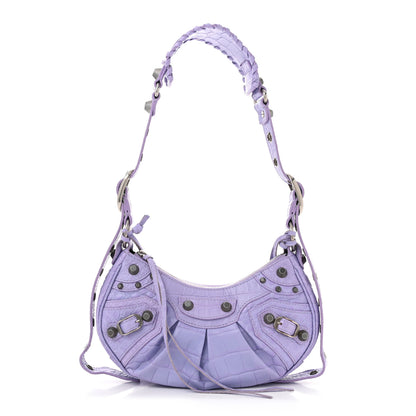 Balenciaga Extra Supple Calfskin Crocodile Embossed Le Cagole Shoulder Bag XS Lilac 1 of 11