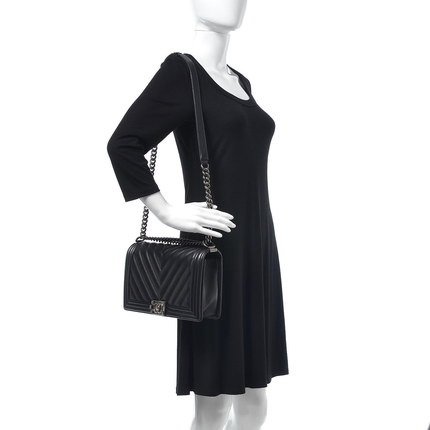 Chanel Calfskin Chevron New Medium Boy Flap Black 2 of 9